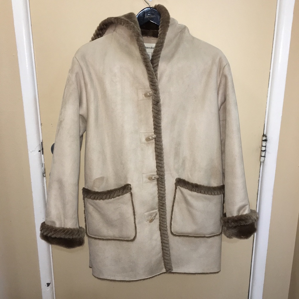 Beige faux fur suede coat